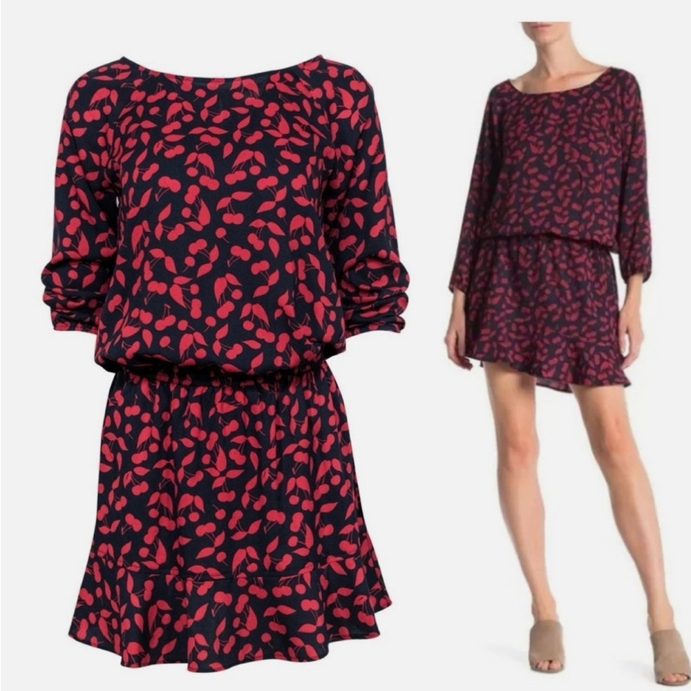 • Joie • Arryn B Elastic Drop Waist Cherry Print Fruits Blouson Mini Dress